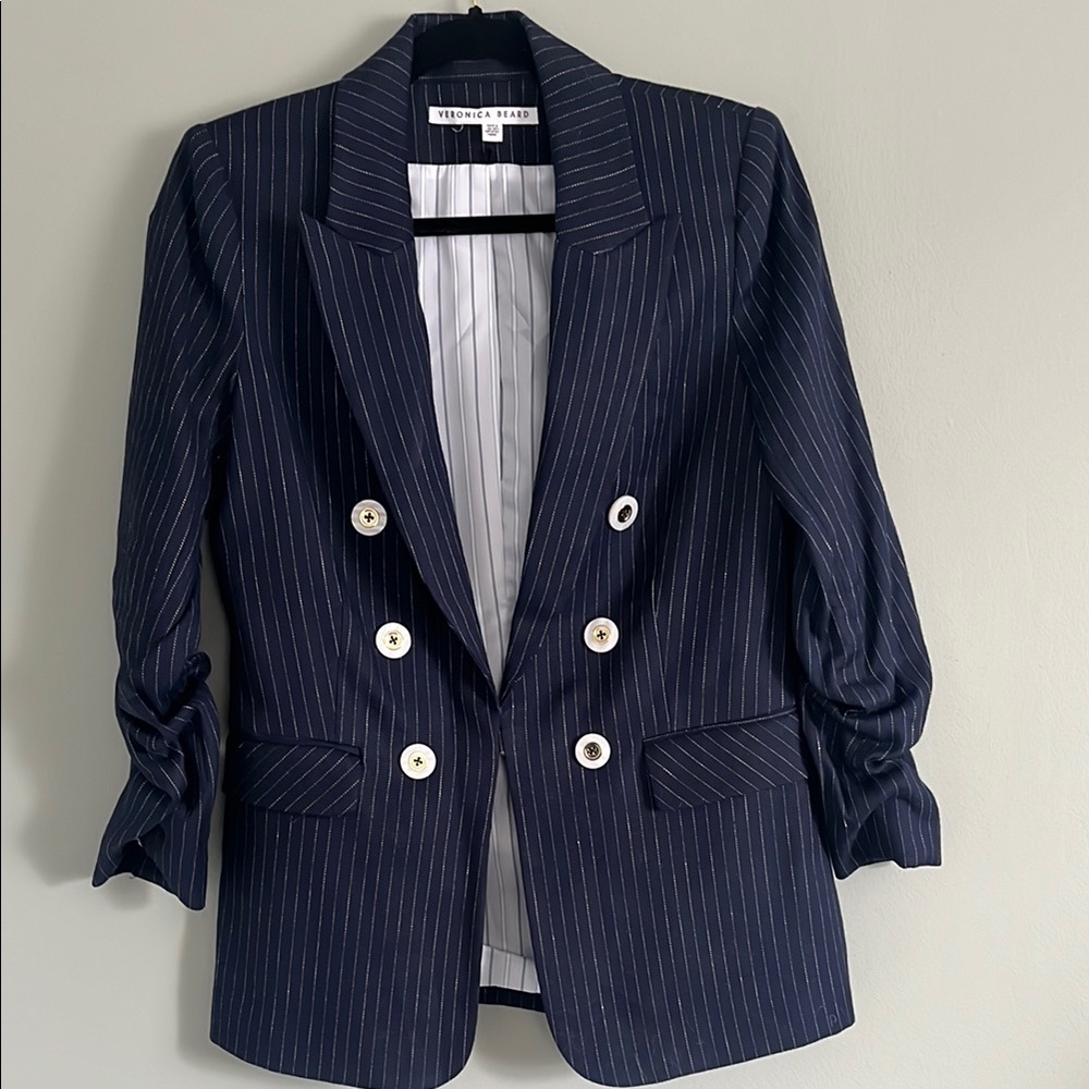 Veronica Beard Blue Tailored Blazer with Notched Lapels